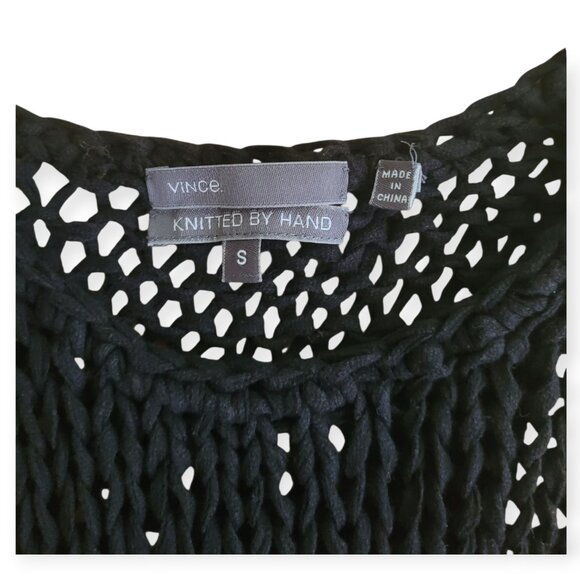 Vince Hand-Knit Loose-Weave Black Cotton Tank Top Size S - Picture 3 of 8